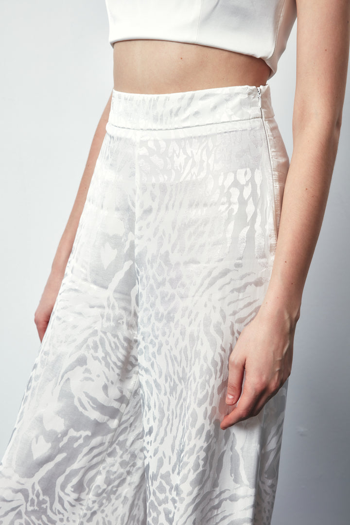Sateen Pantalon ample à motifs - Écru