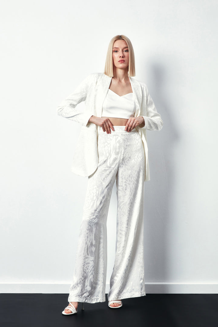 Sateen Pantalon ample à motifs - Écru