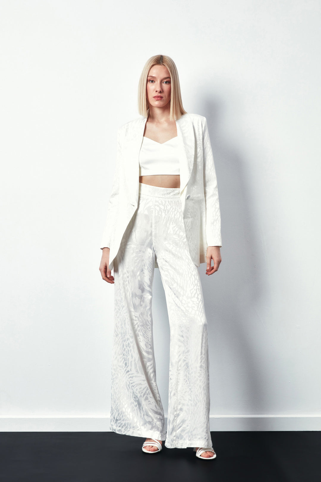 Sateen Pantalon ample à motifs - Écru
