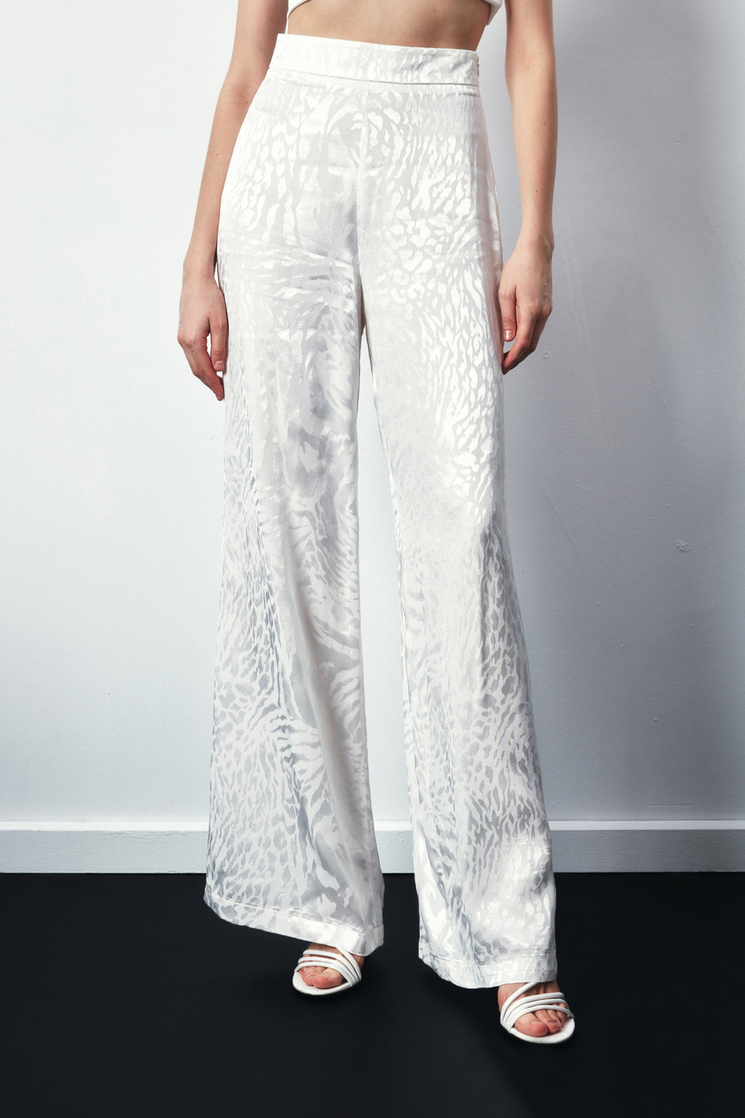 Sateen Pantalon ample à motifs - Écru