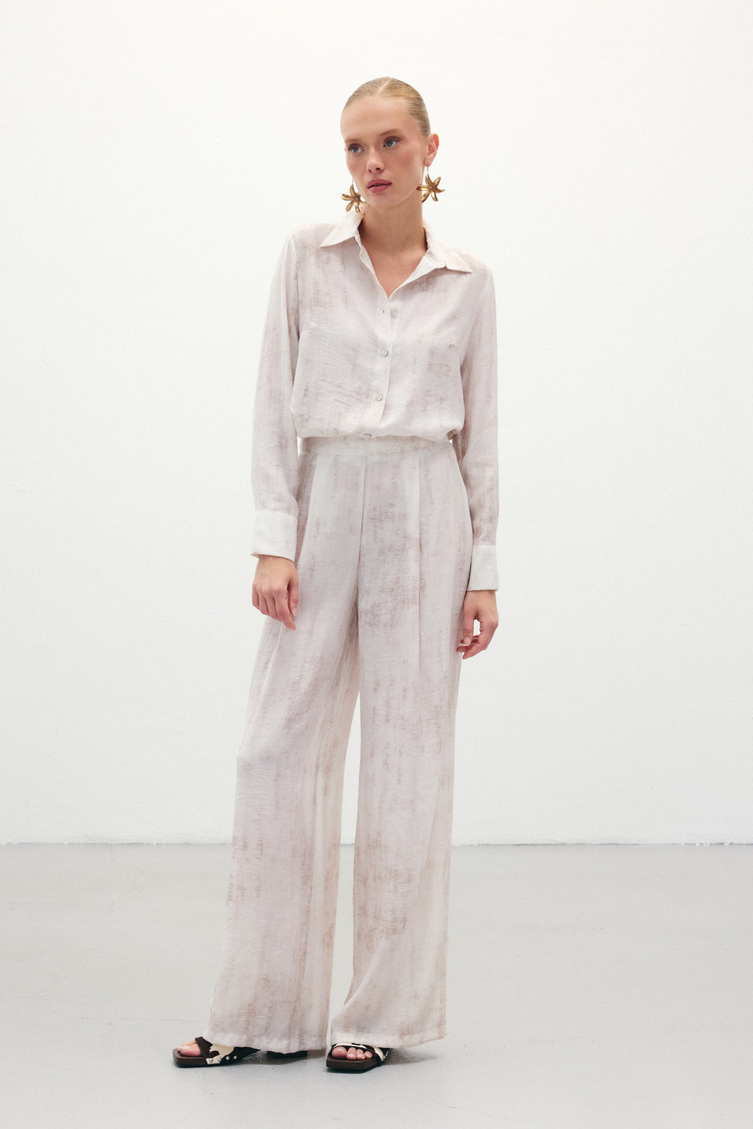 Sateen Pantalon ample à motifs - Pierre