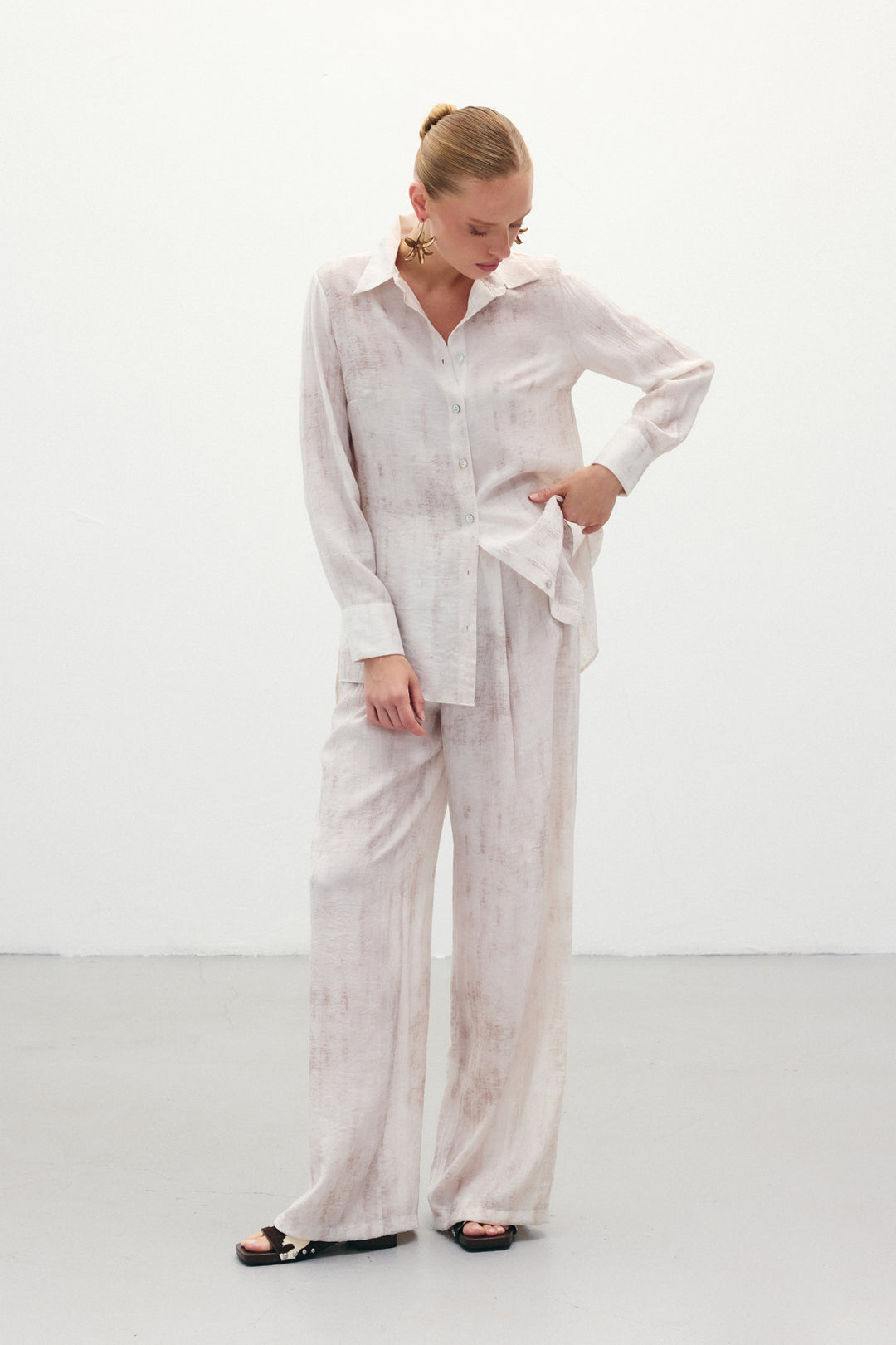 Sateen Pantalon ample à motifs - Pierre