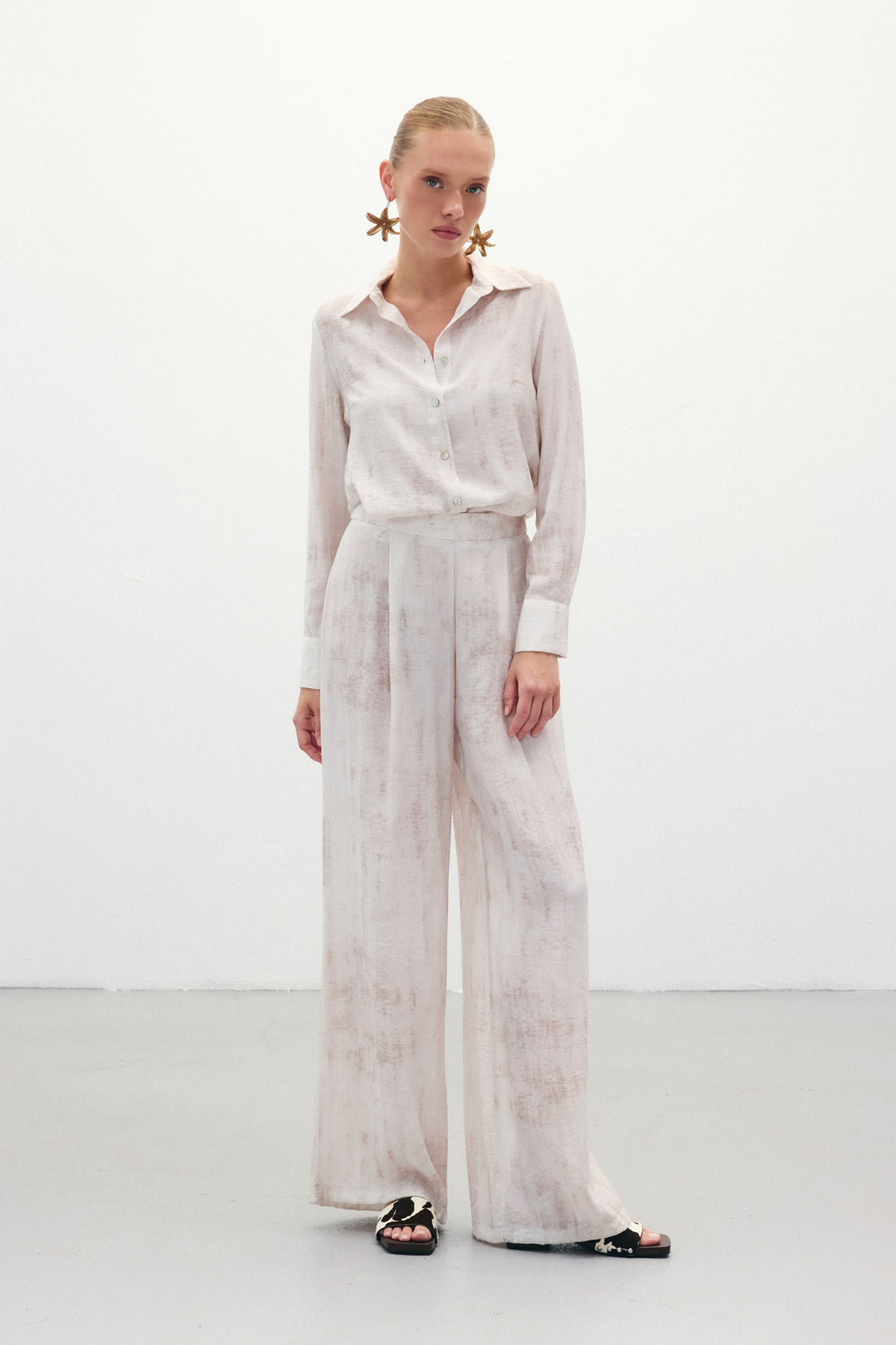 Sateen Pantalon ample à motifs - Pierre