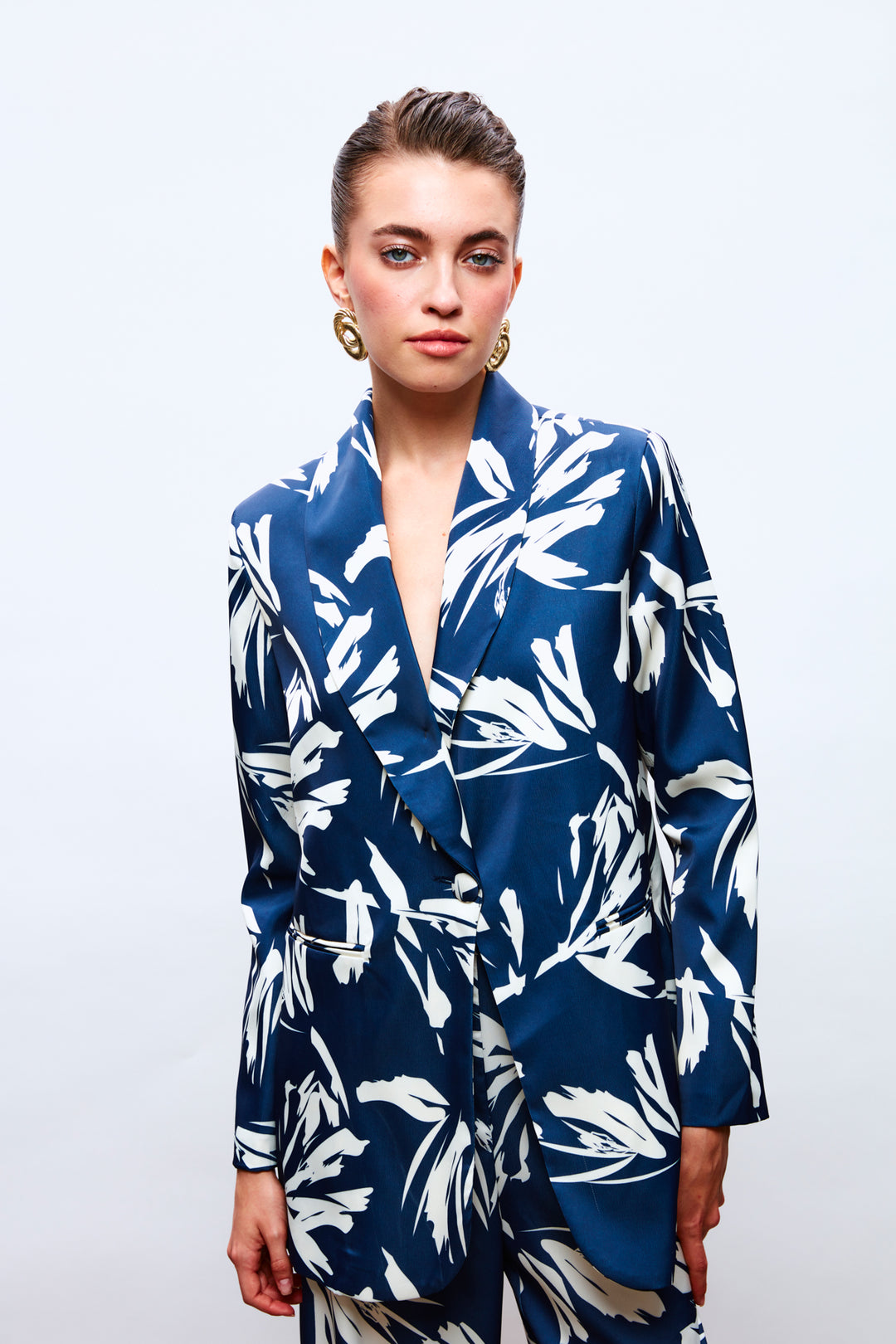 Sateen Veste en satin ample à motifs - Bleu marine