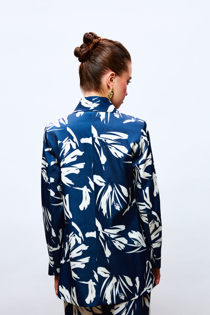 Sateen Veste en satin ample à motifs - Bleu marine