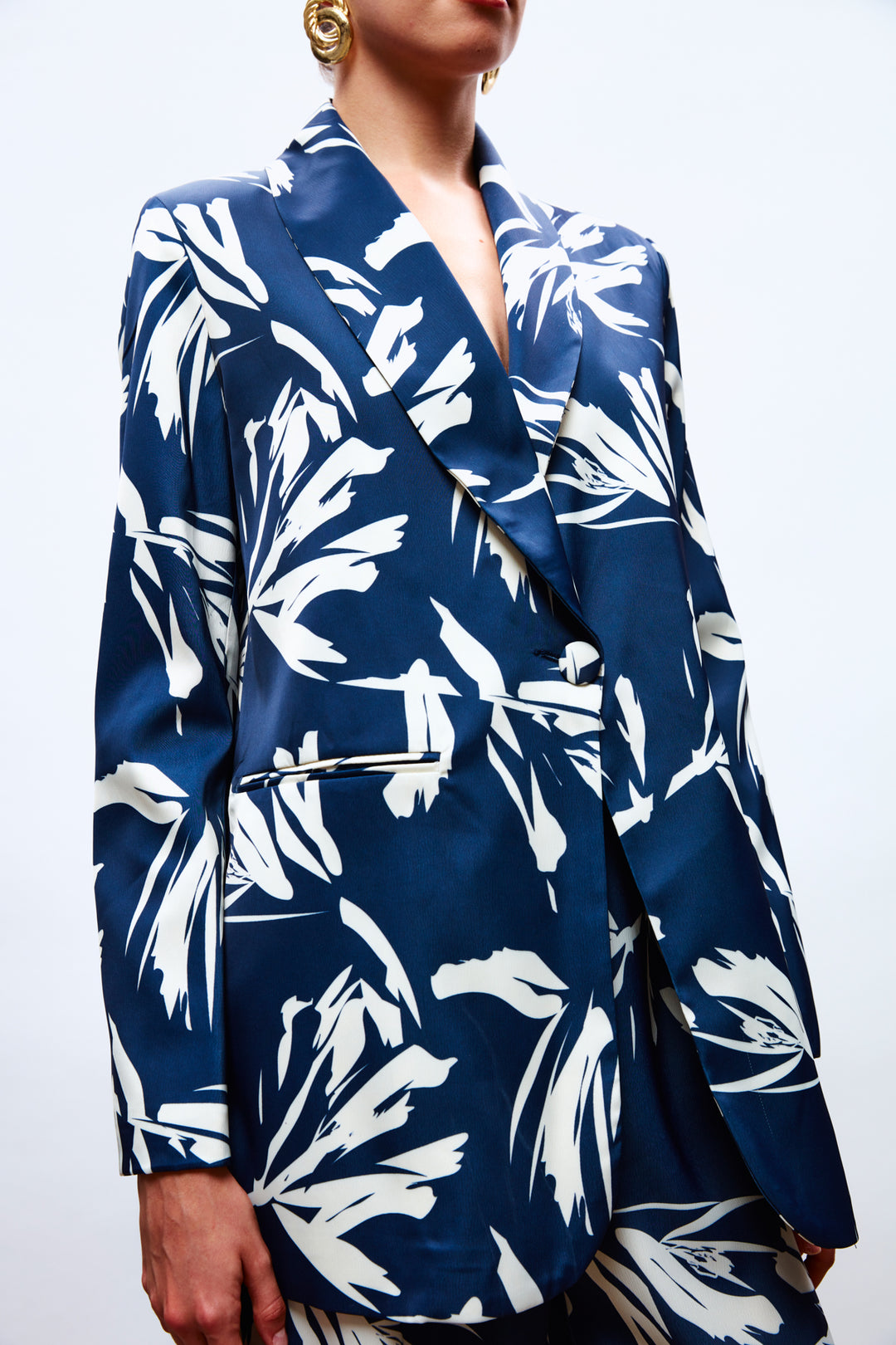 Sateen Veste en satin ample à motifs - Bleu marine
