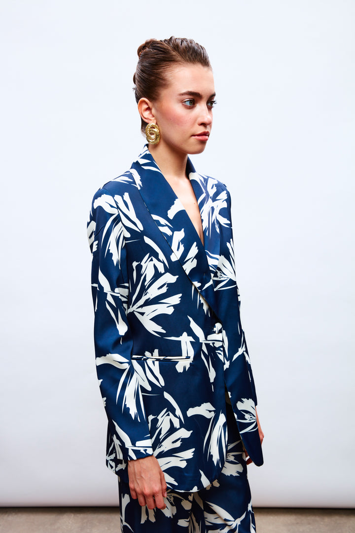 Sateen Veste en satin ample à motifs - Bleu marine
