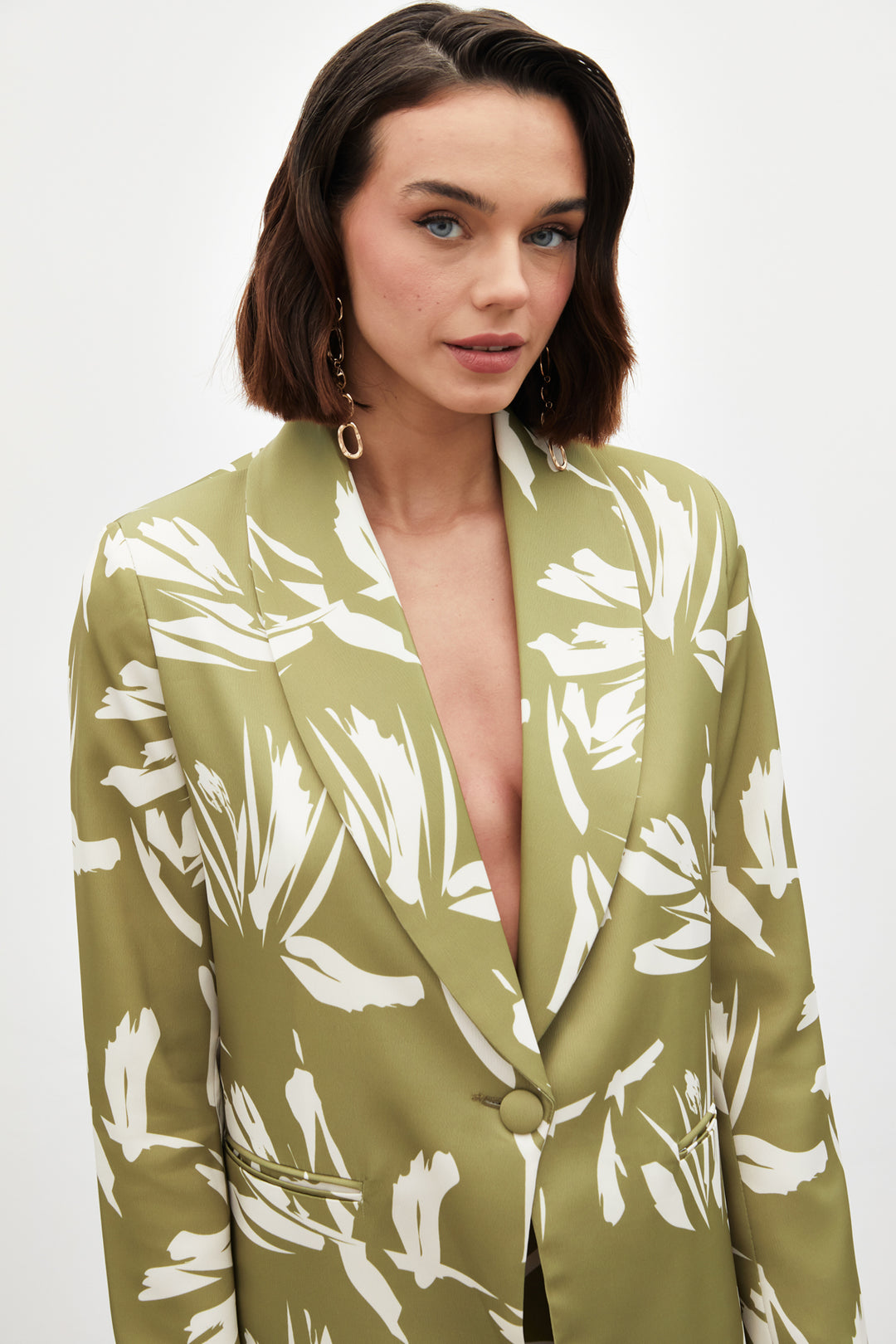 Sateen Veste en satin ample à motifs - Vert