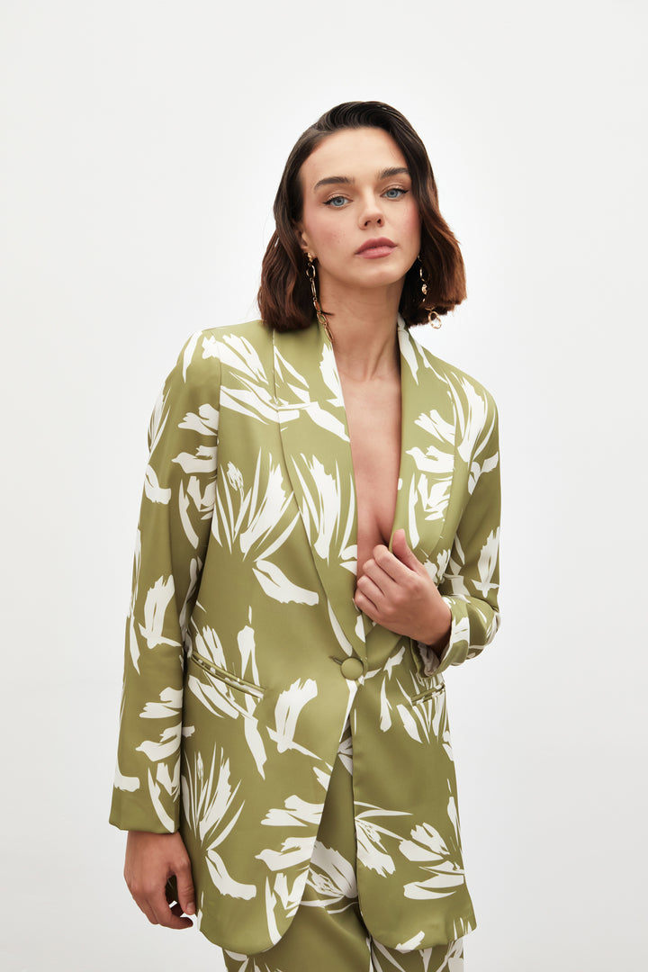 Sateen Veste en satin ample à motifs - Vert