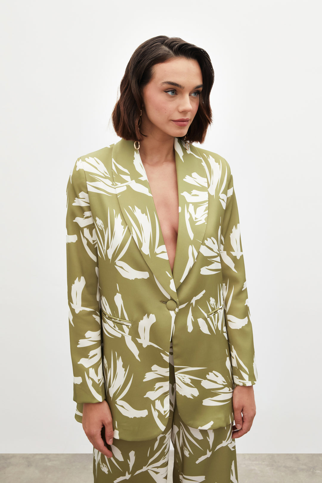 Sateen Veste en satin ample à motifs - Vert