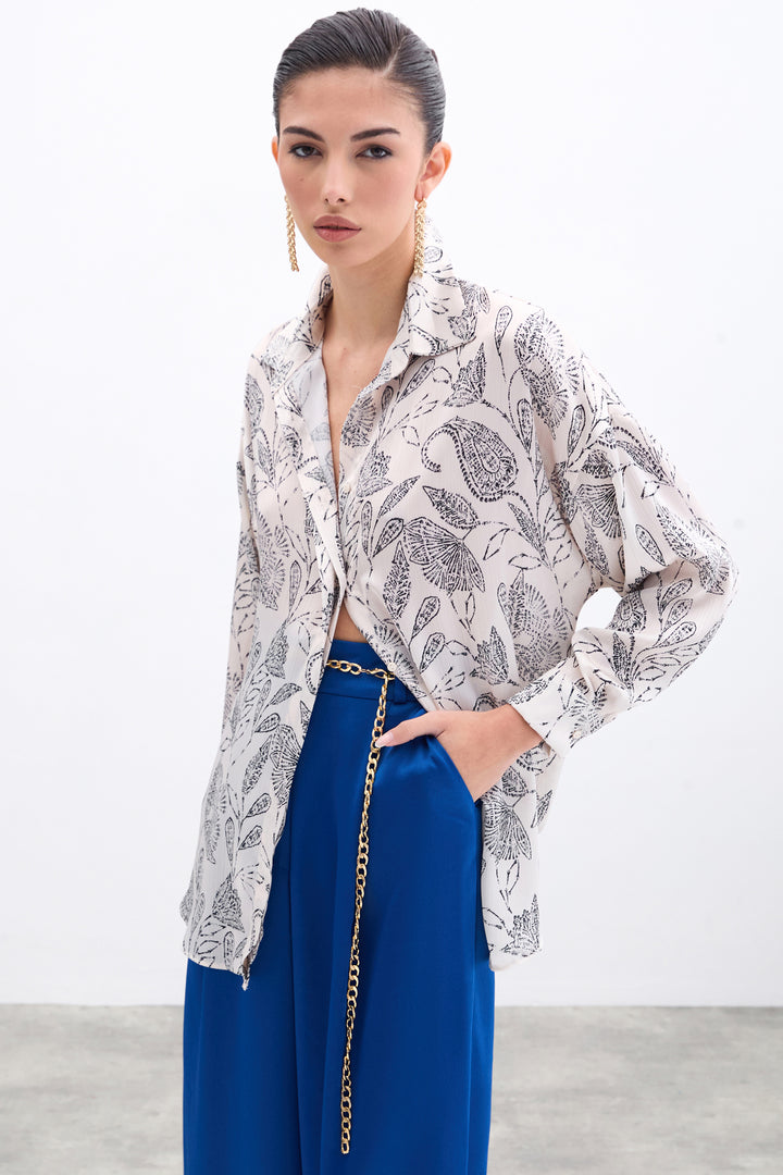 Sateen Chemisier en Satin à Motifs - Écru