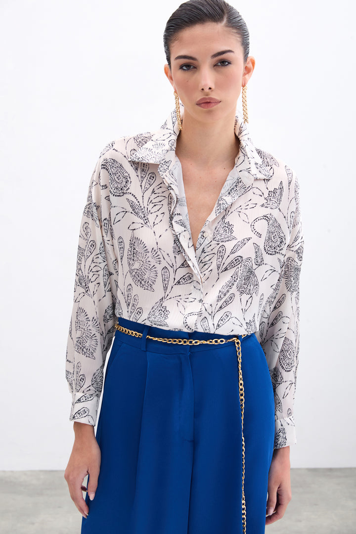 Sateen Chemisier en Satin à Motifs - Écru