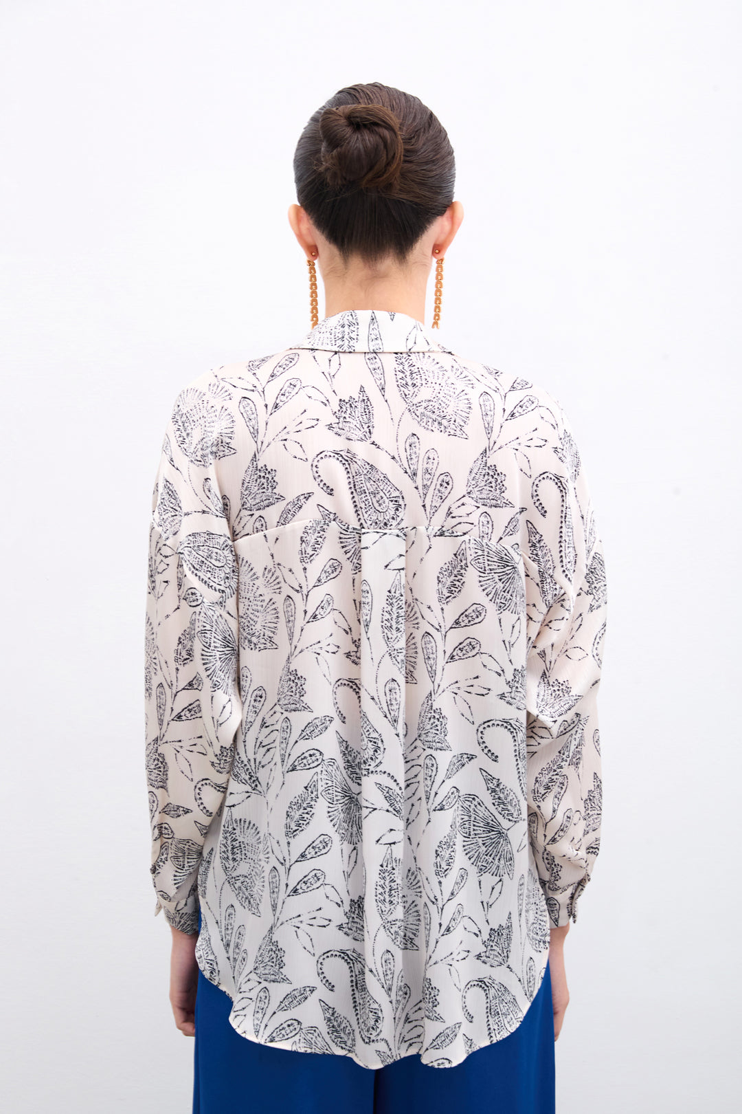 Sateen Chemisier en Satin à Motifs - Écru