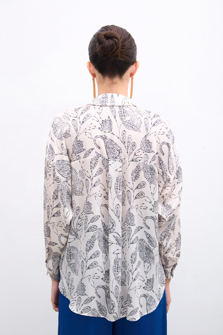 Sateen Chemisier en Satin à Motifs - Écru
