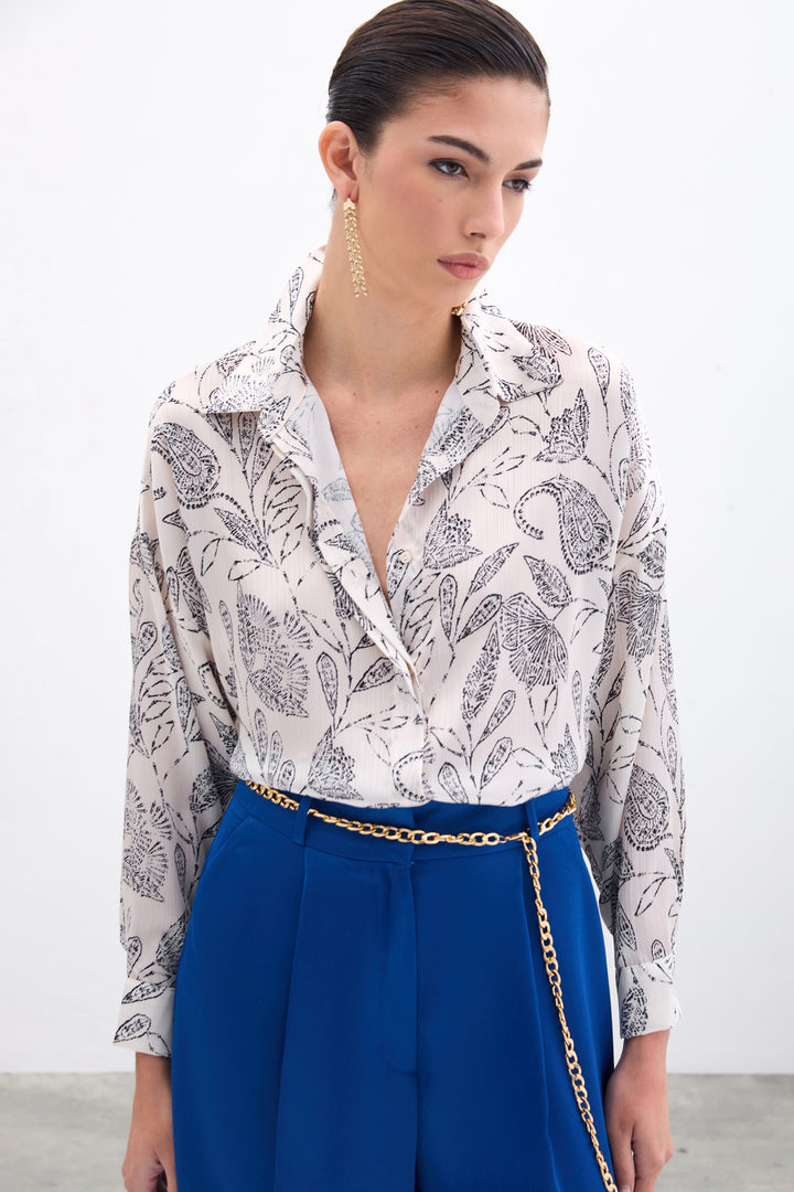 Sateen Chemisier en Satin à Motifs - Écru