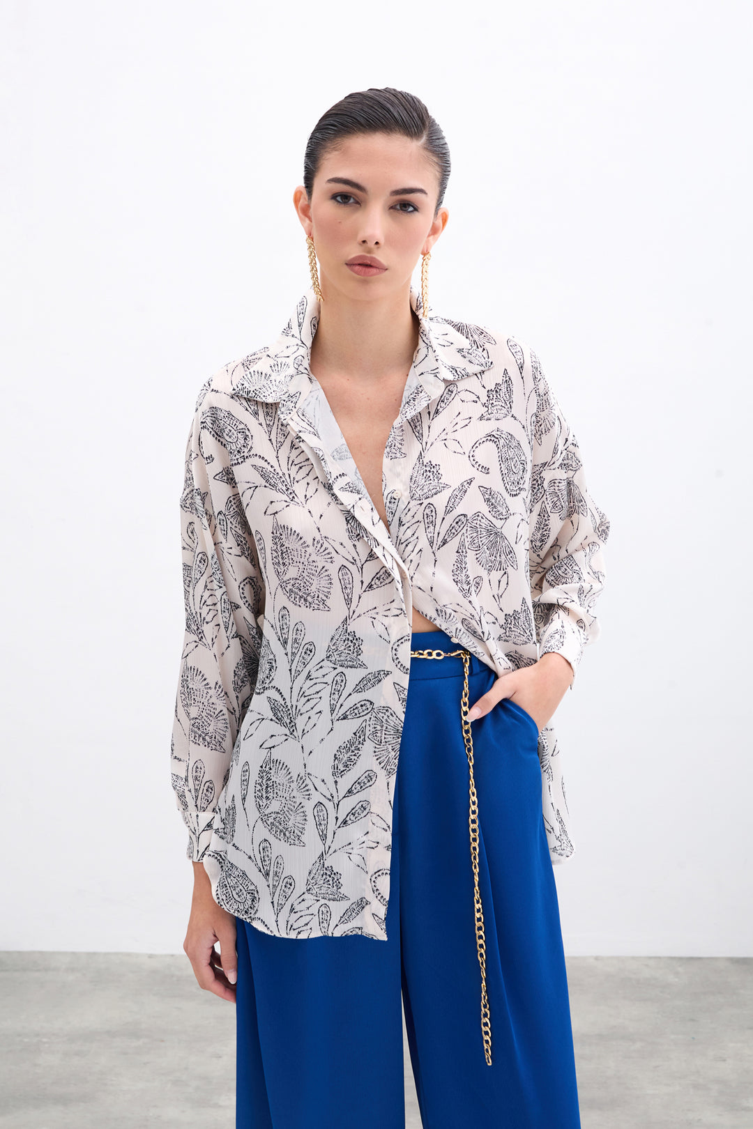 Sateen Chemisier en Satin à Motifs - Écru