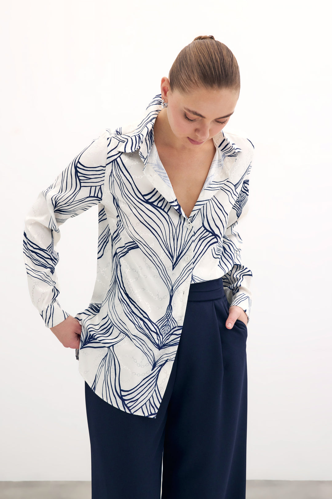 Sateen Chemise en Satin Imprimée - sax Bleu