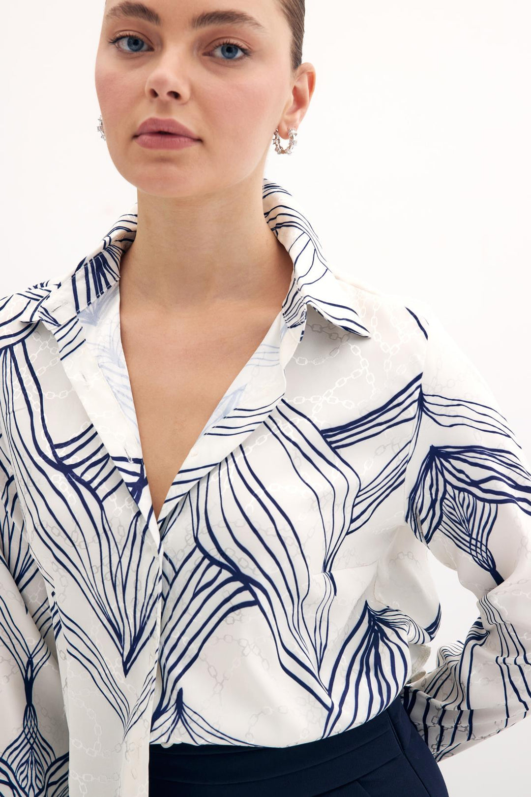 Sateen Chemise en Satin Imprimée - sax Bleu