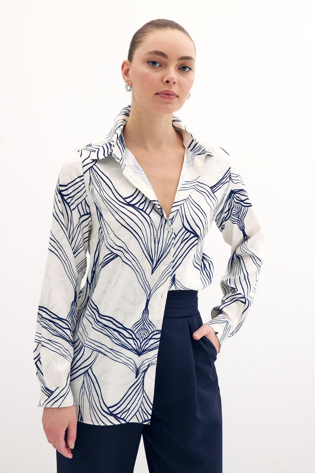 Sateen Chemise en Satin Imprimée - sax Bleu