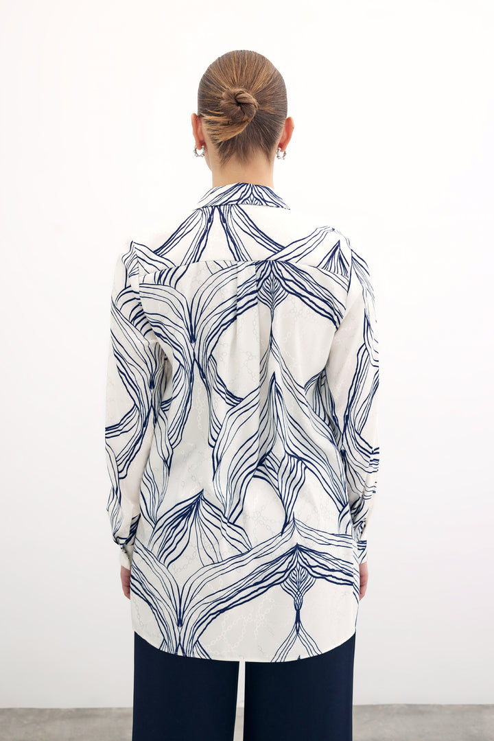 Sateen Chemise en Satin Imprimée - sax Bleu