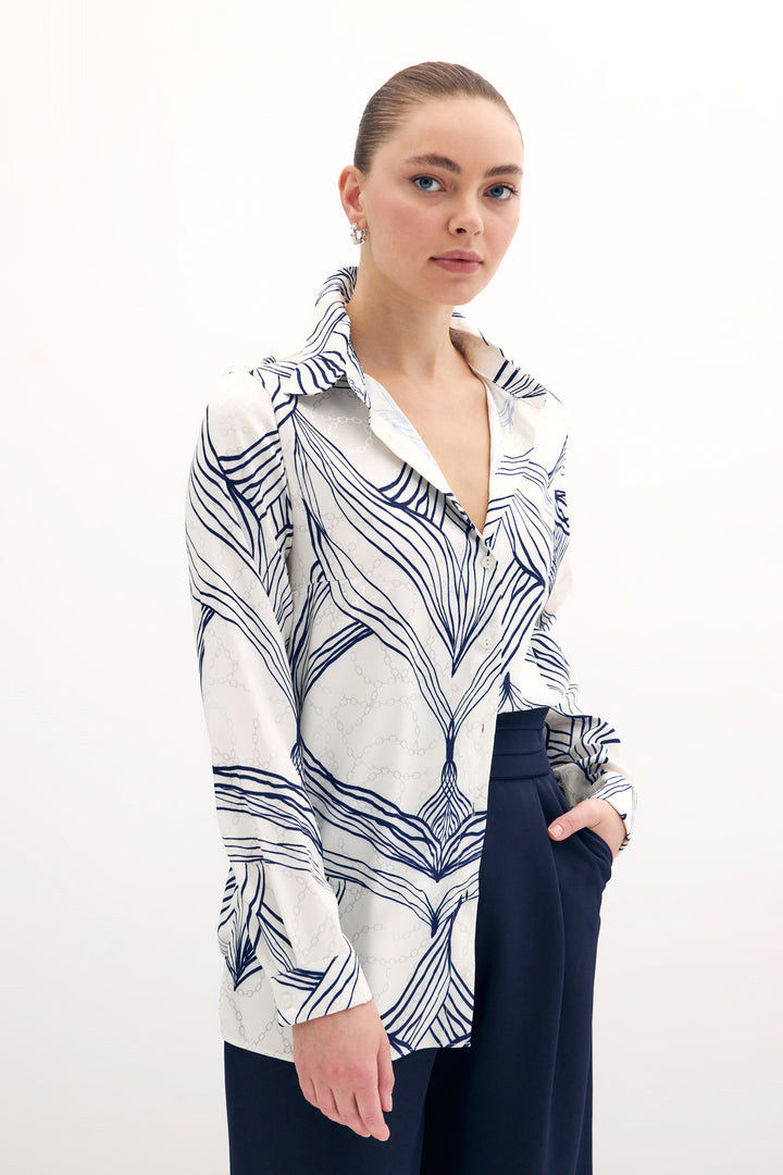 Sateen Chemise en Satin Imprimée - sax Bleu