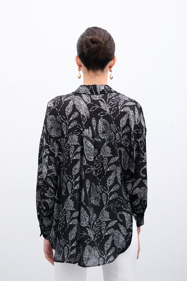 Sateen Chemisier en Satin à Motifs - Noir