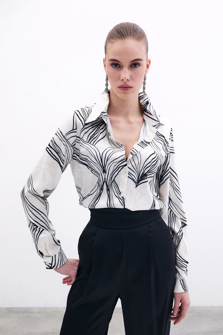 Sateen Chemise en Satin Imprimée - Noir
