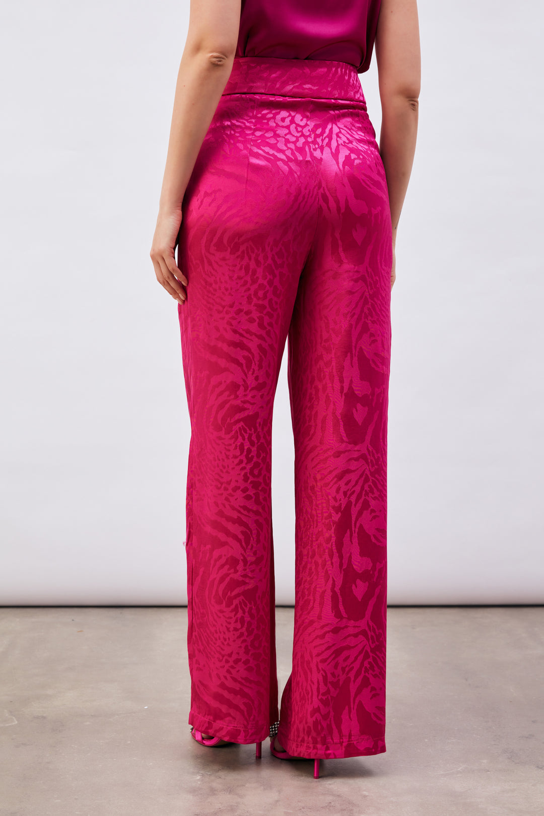 Sateen Pantalon en satin à motifs - Fuchsia