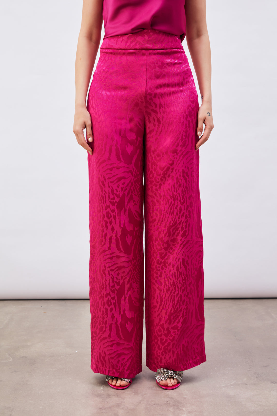 Sateen Pantalon en satin à motifs - Fuchsia