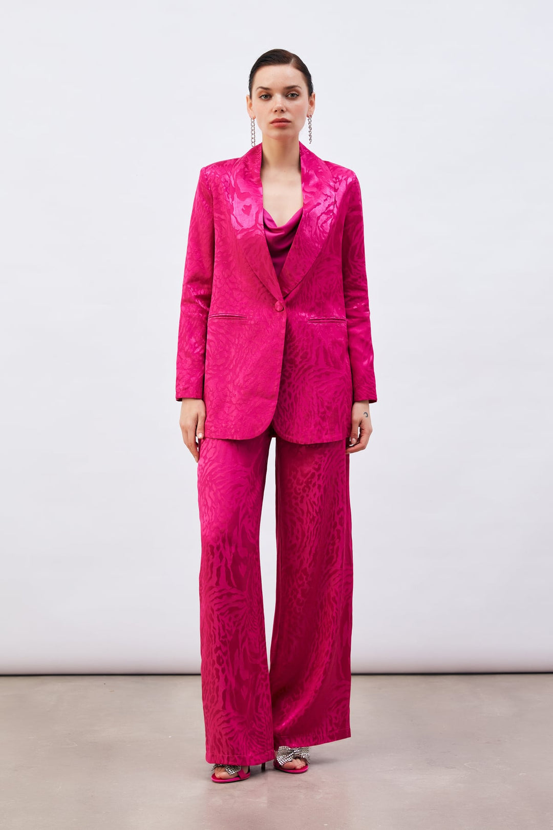 Sateen Pantalon en satin à motifs - Fuchsia
