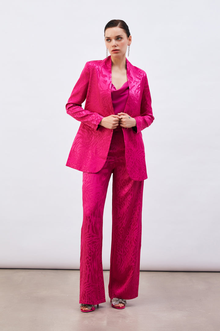 Sateen Pantalon en satin à motifs - Fuchsia