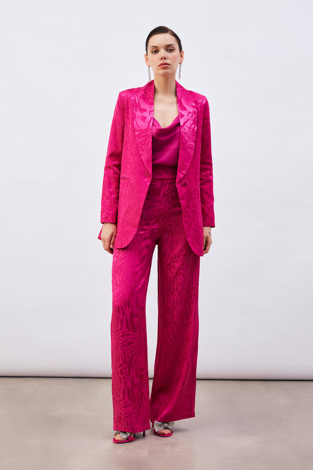 Sateen Pantalon en satin à motifs - Fuchsia