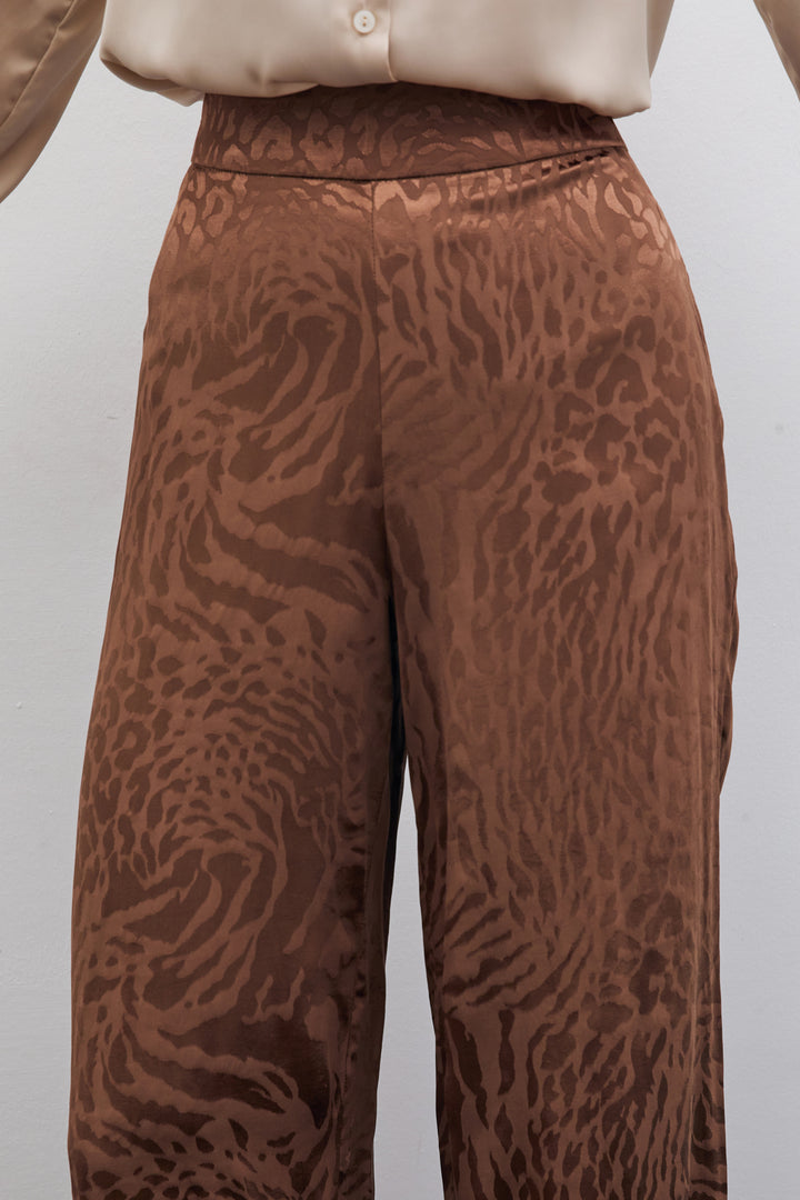 Sateen Pantalon en satin à motifs - Marron