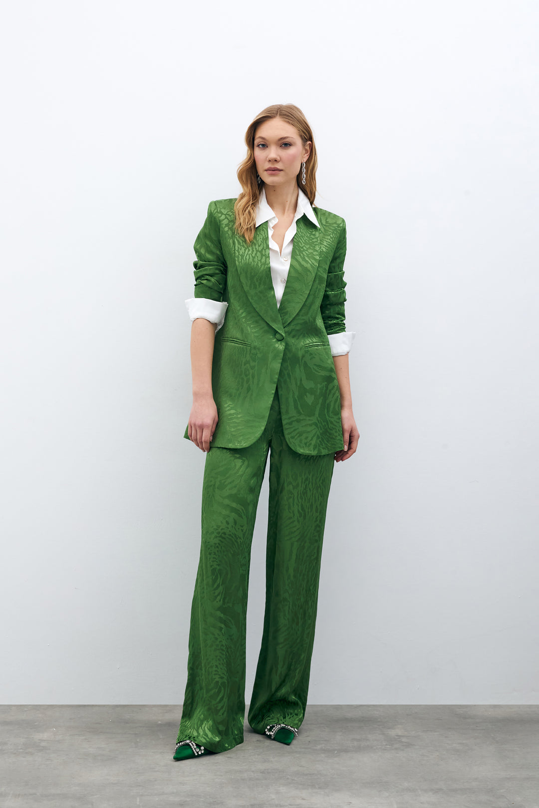 Sateen Pantalon en satin à motifs - Vert