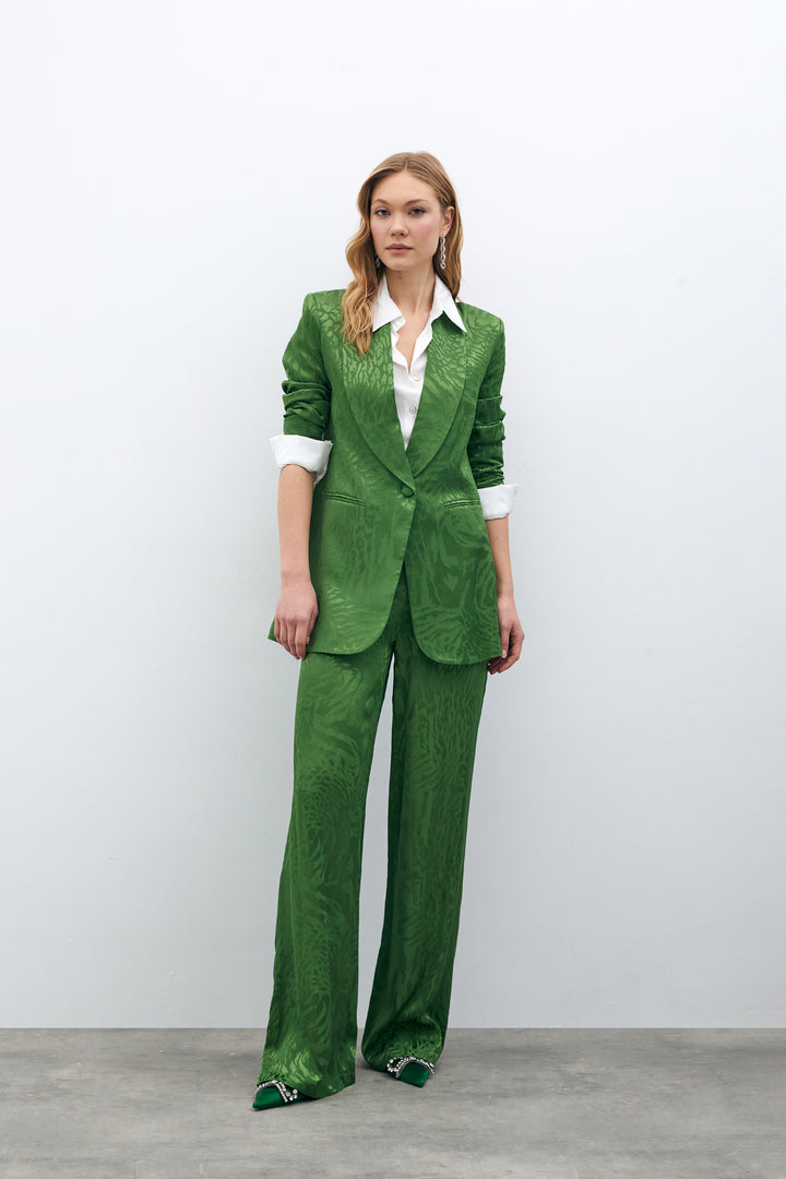 Sateen Pantalon en satin à motifs - Vert