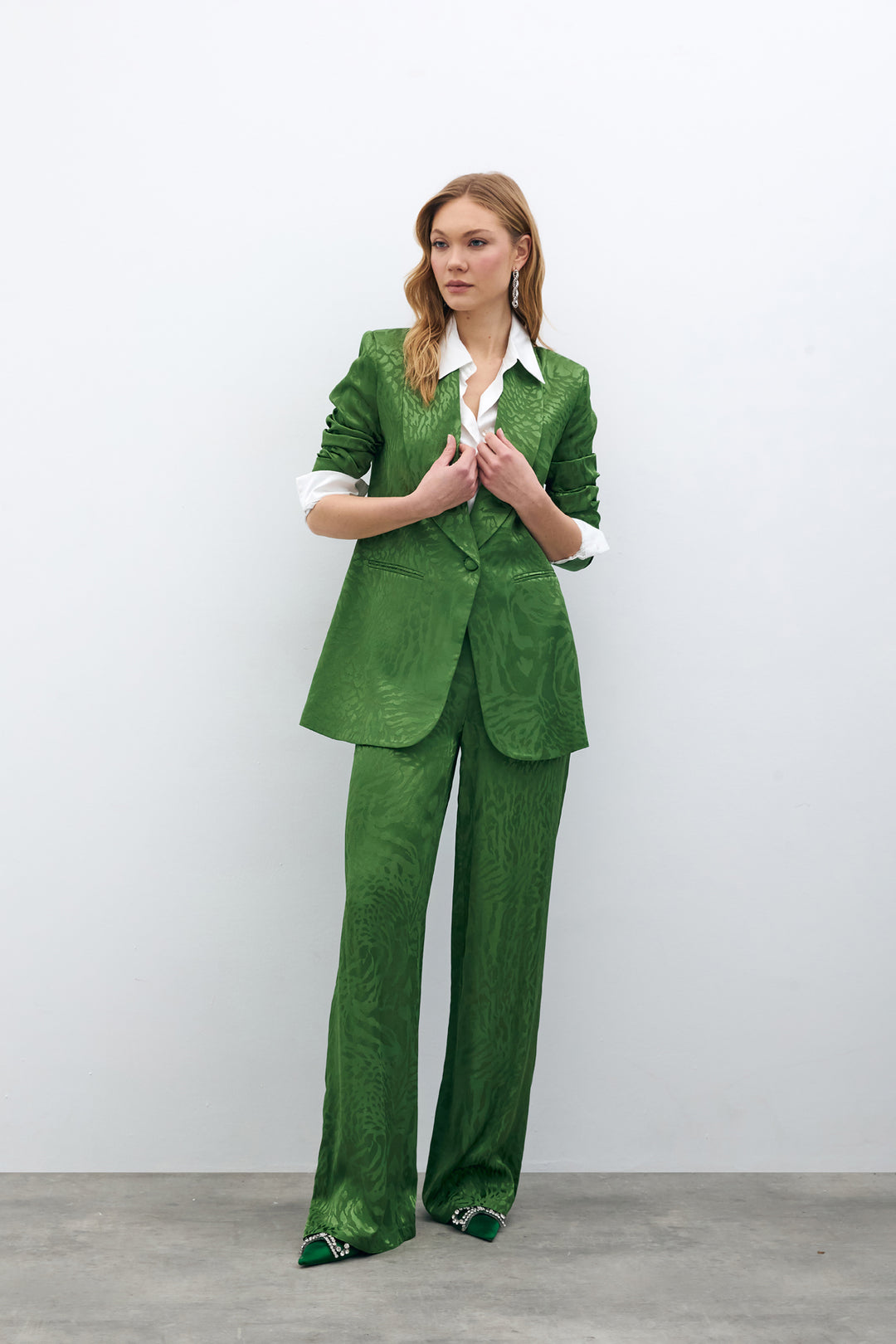 Sateen Pantalon en satin à motifs - Vert