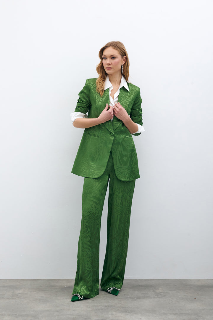 Sateen Pantalon en satin à motifs - Vert