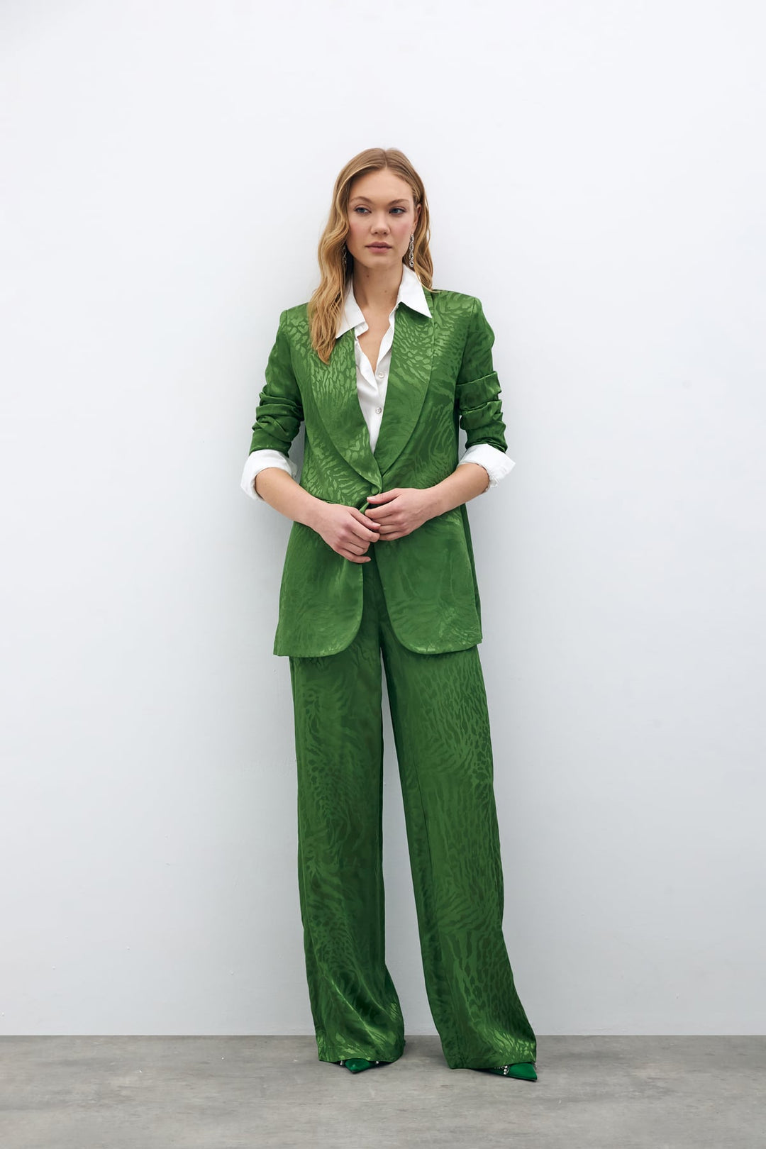 Sateen Pantalon en satin à motifs - Vert