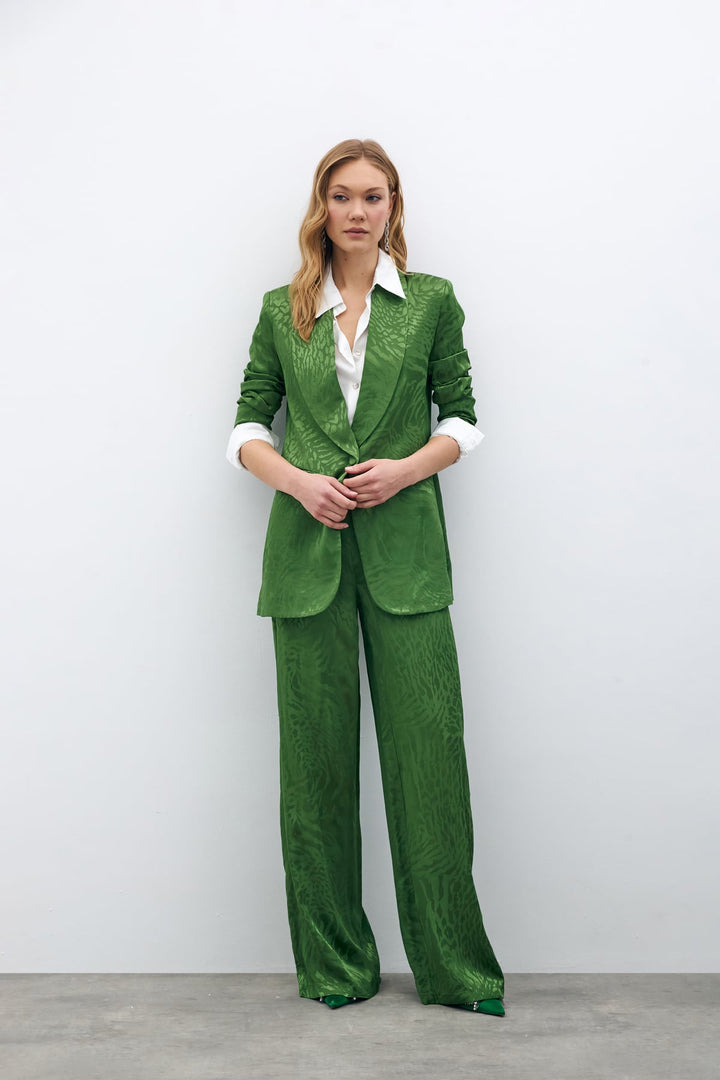 Sateen Pantalon en satin à motifs - Vert