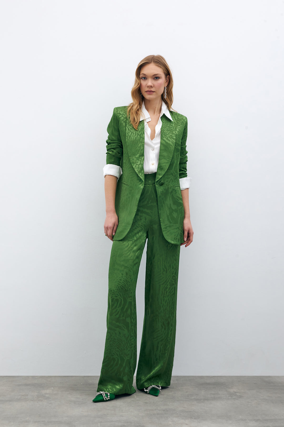 Sateen Pantalon en satin à motifs - Vert