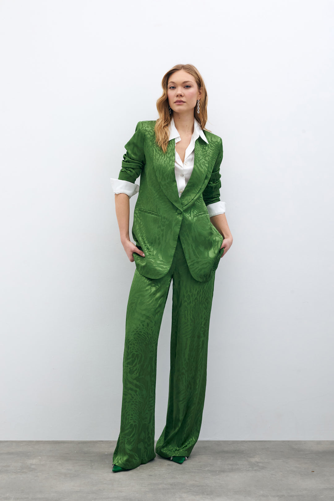 Sateen Pantalon en satin à motifs - Vert