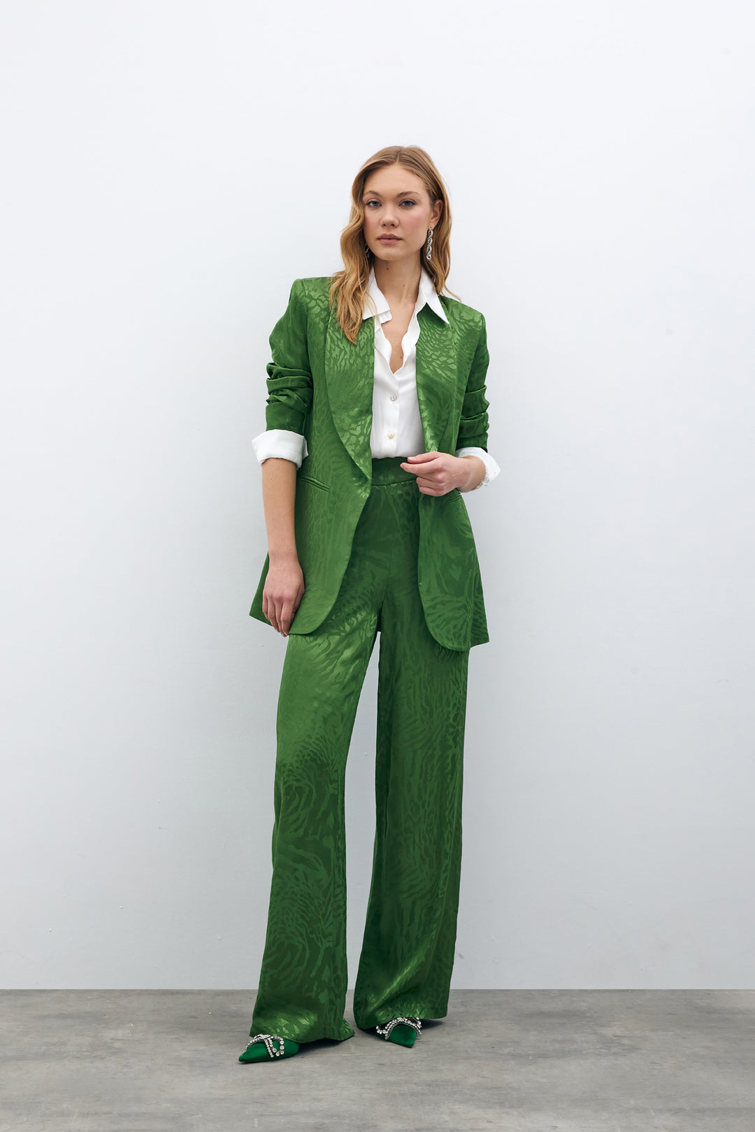 Sateen Pantalon en satin à motifs - Vert