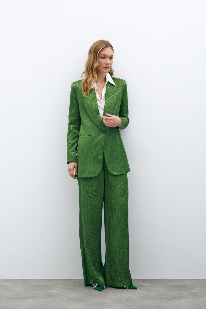 Sateen Pantalon en satin à motifs - Vert