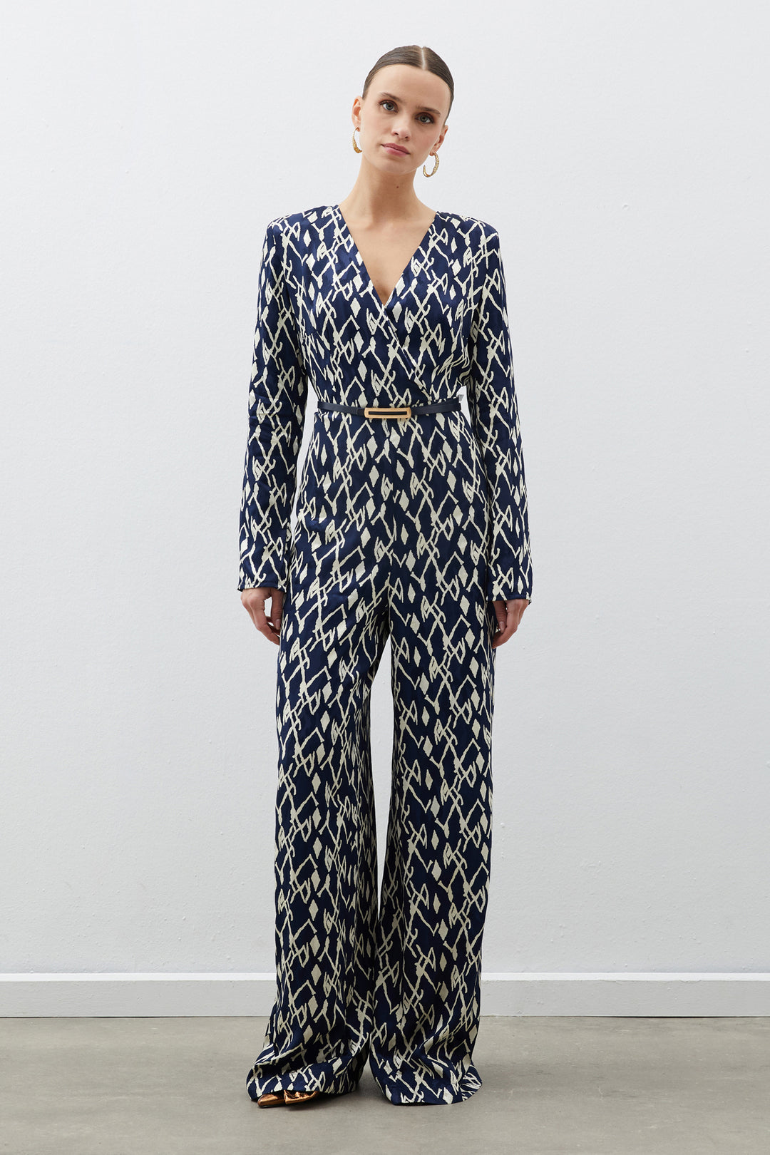 Sateen Combinaison Imprimée en Satin - Bleu marine