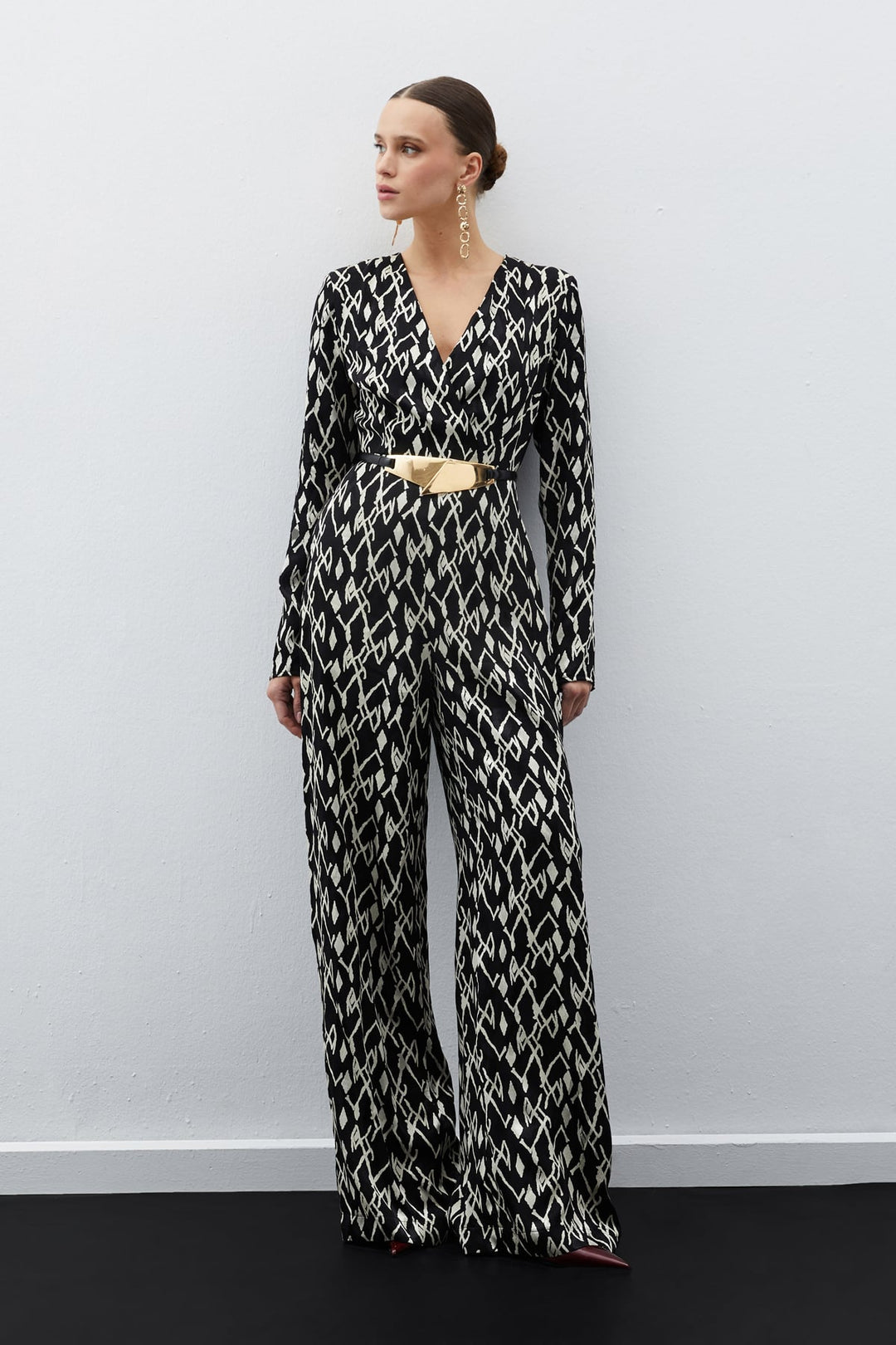 Sateen Combinaison Imprimée en Satin - Noir