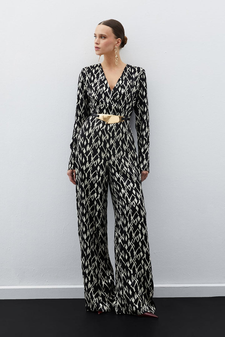 Sateen Combinaison Imprimée en Satin - Noir