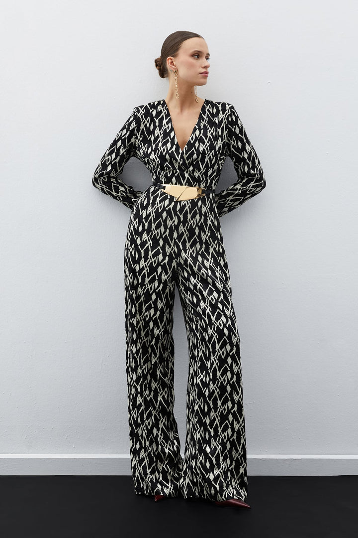 Sateen Combinaison Imprimée en Satin - Noir