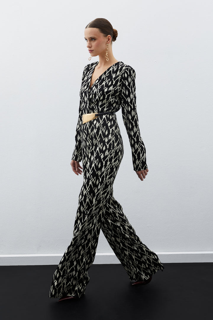 Sateen Combinaison Imprimée en Satin - Noir