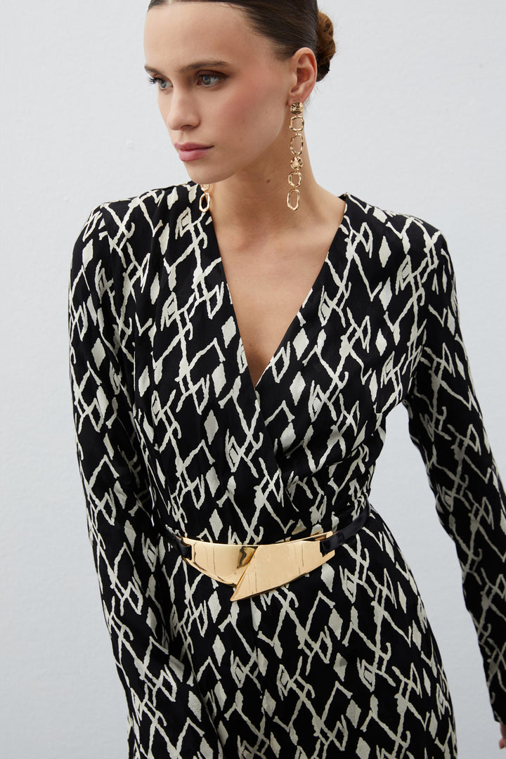 Sateen Combinaison Imprimée en Satin - Noir
