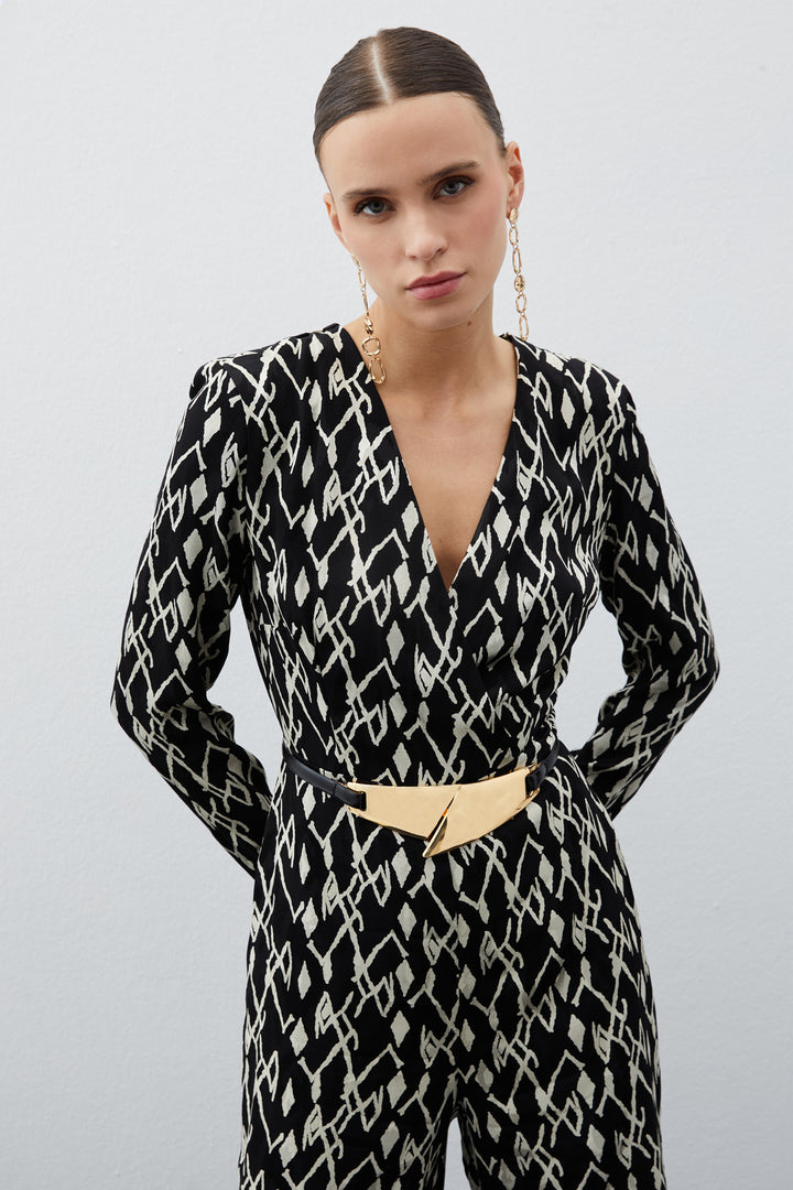 Sateen Combinaison Imprimée en Satin - Noir